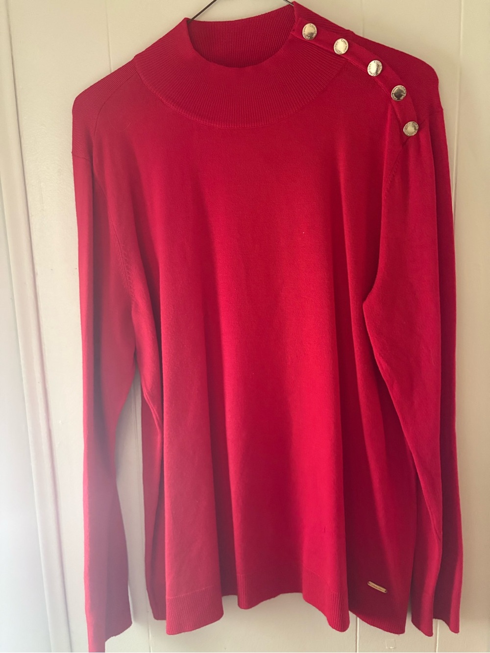Calvin Klein Red Button-Shoulder Long Sleeve Top